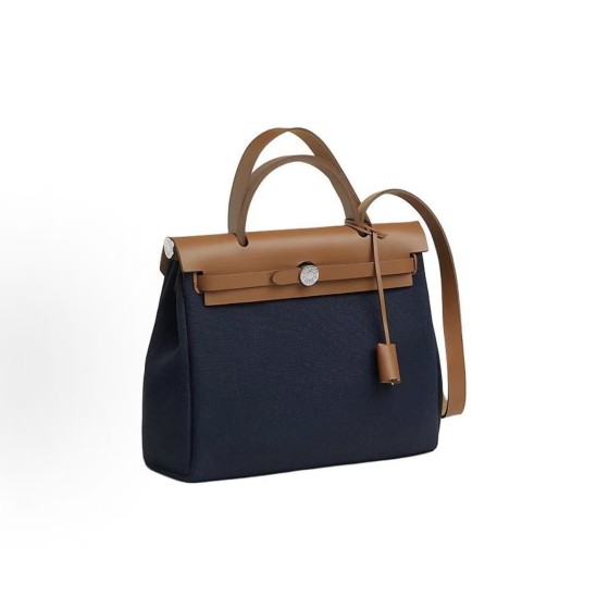 HERMES Herbag Zip 31 Silver buckle Crossbody bag 31 Unisex Couple Style Navy Blue and Brown